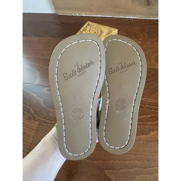 Salt Water Little Girls Size 10 Originals‎ Lime Sandals Leather Flats NEW - Picture 7 of 8
